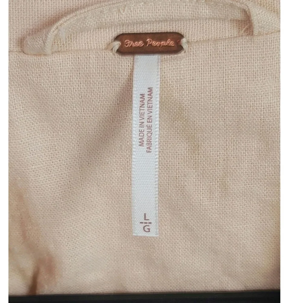 Free People Linen Blend Flared Sleeve One Button Blazer in Peach Rose, sz Large